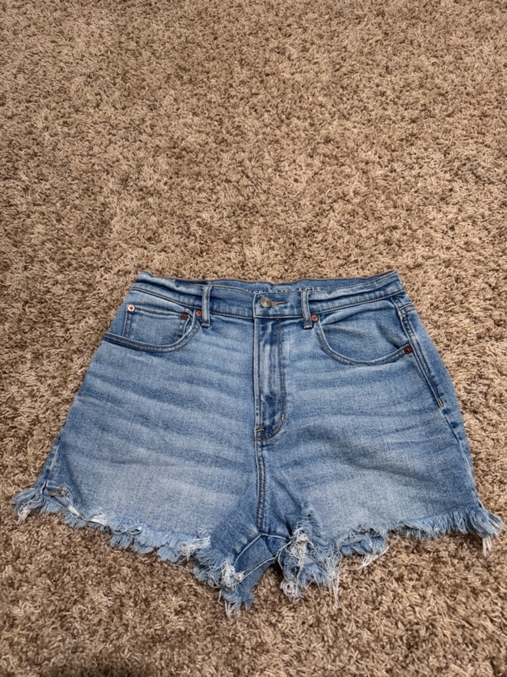 AMERICAN EAGLE High-Waisted Distressed Blue Denim Shorts